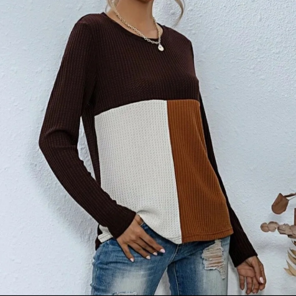 Women Cut And Sew Waffle Knit Tee Long Sleeve